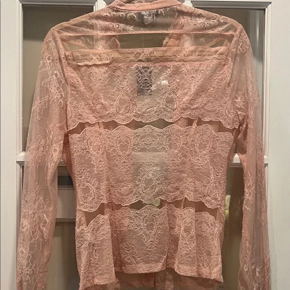 Bebe Women's Blush Lace Blouse - Picture 8 of 10